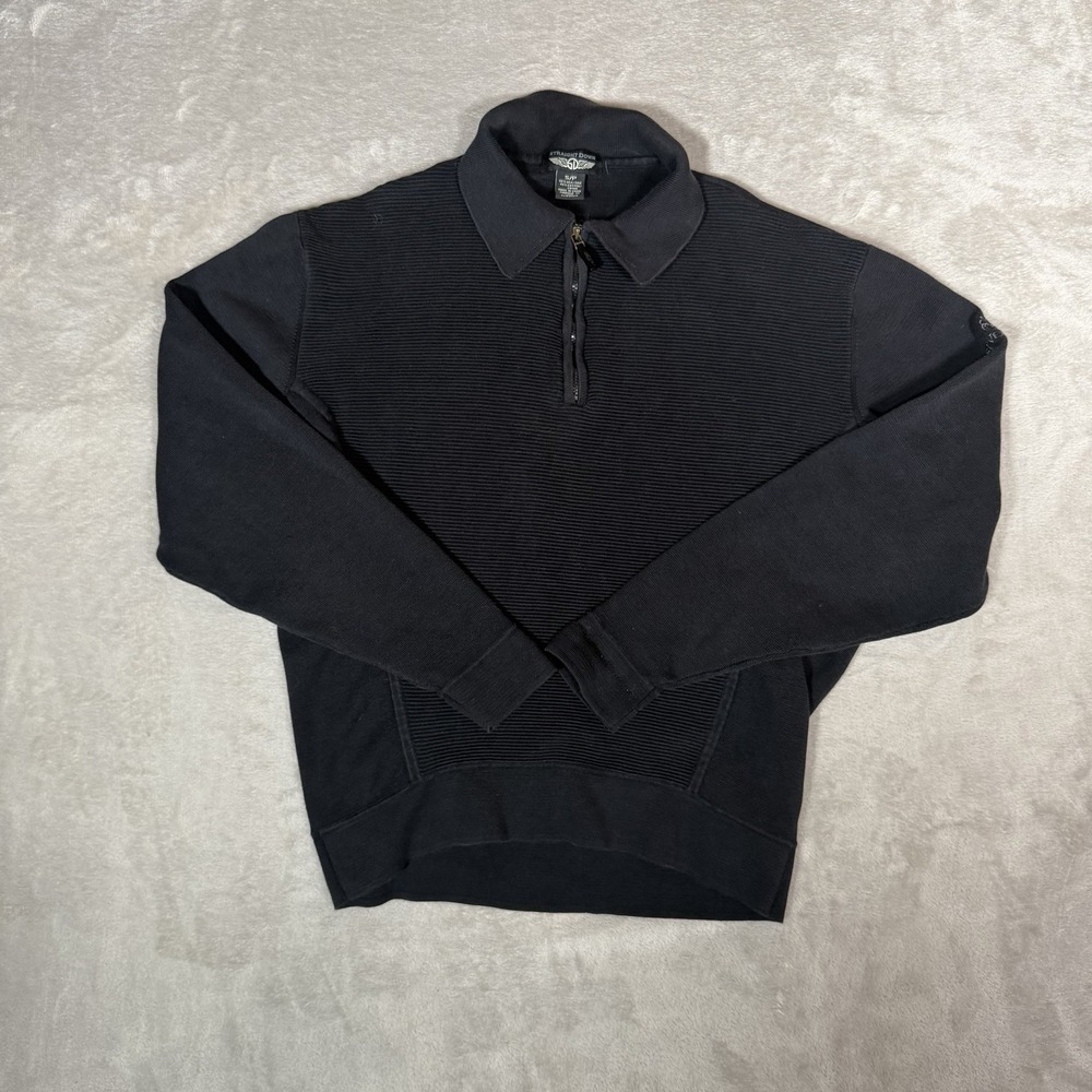 Straight Down Mens Small Black 1/4 Zip Pullover Ribbed Silk Cotton Golf Sweater